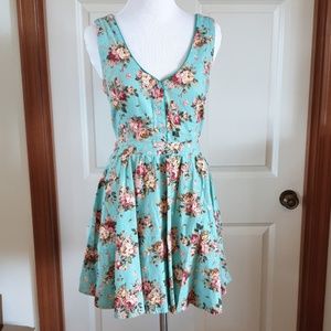 LUCCA COUTURE turquoise blue floral backless dress